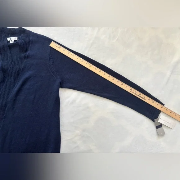 NWT Charter Club Cardigan 1X-14-16W Blue Intrepid 100% Linen Longline Open Front - Picture 6 of 10